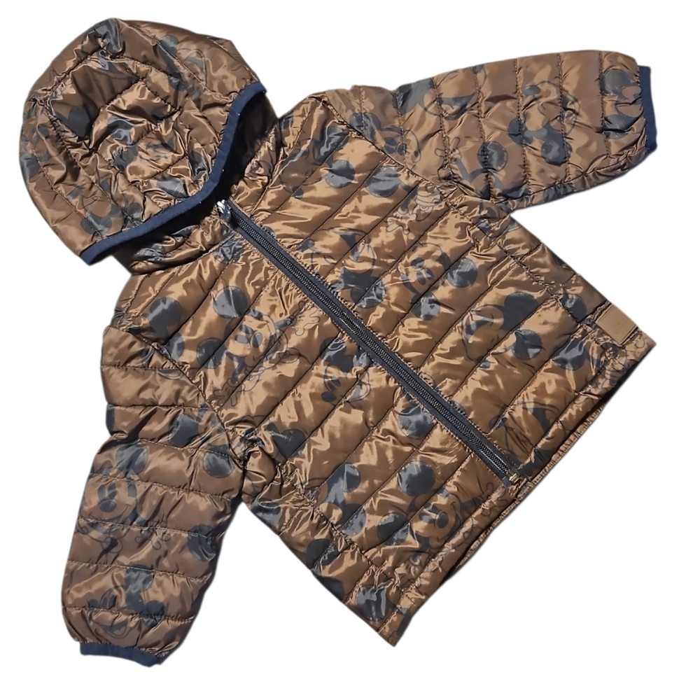Baby GAP Brown and Blue Mickey Mouse Puffer Jacket 12-18 Months
